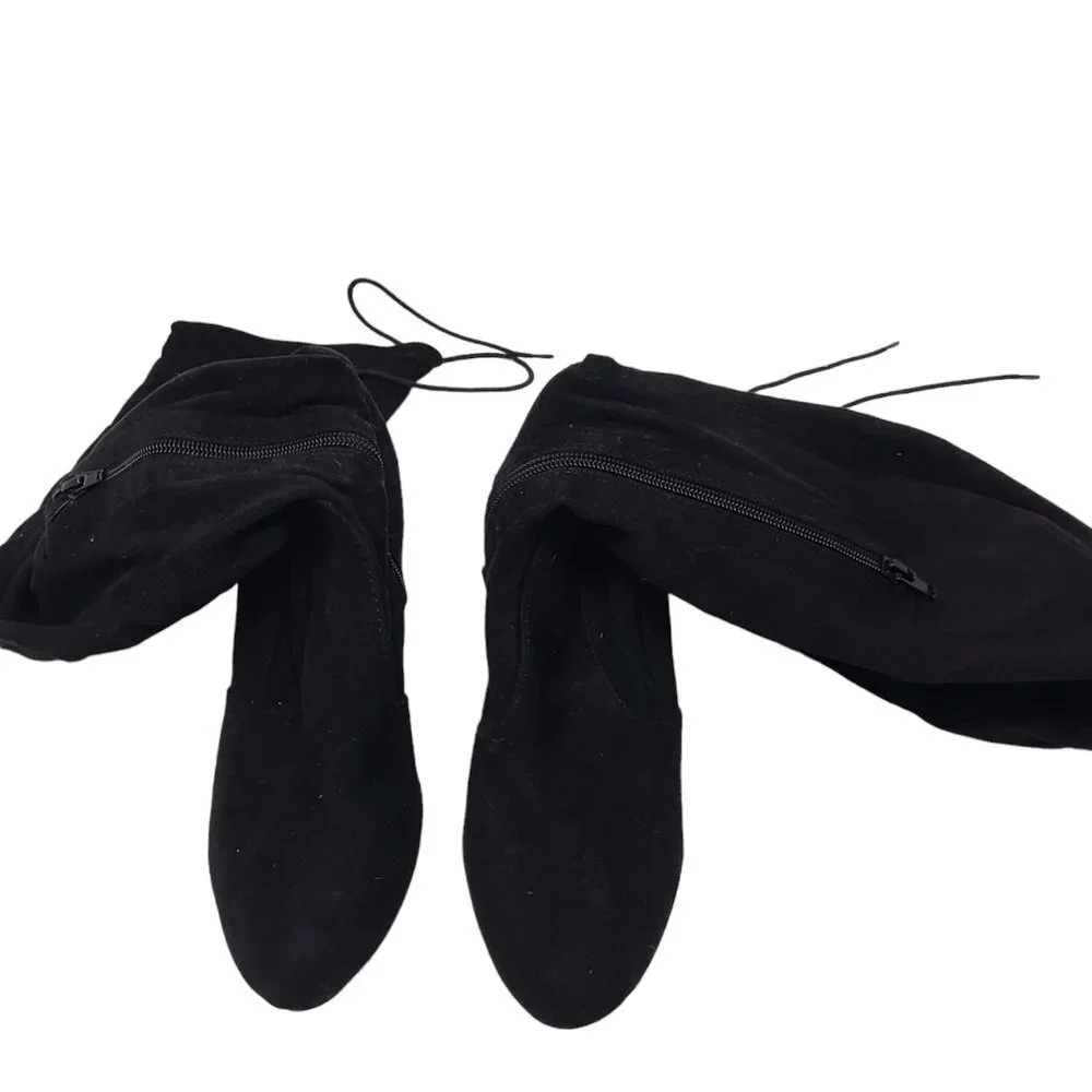 Lulus So Much Yes Black Vegan‎ Suede Over-the-Knee Boots Size 7.5 Block Heel